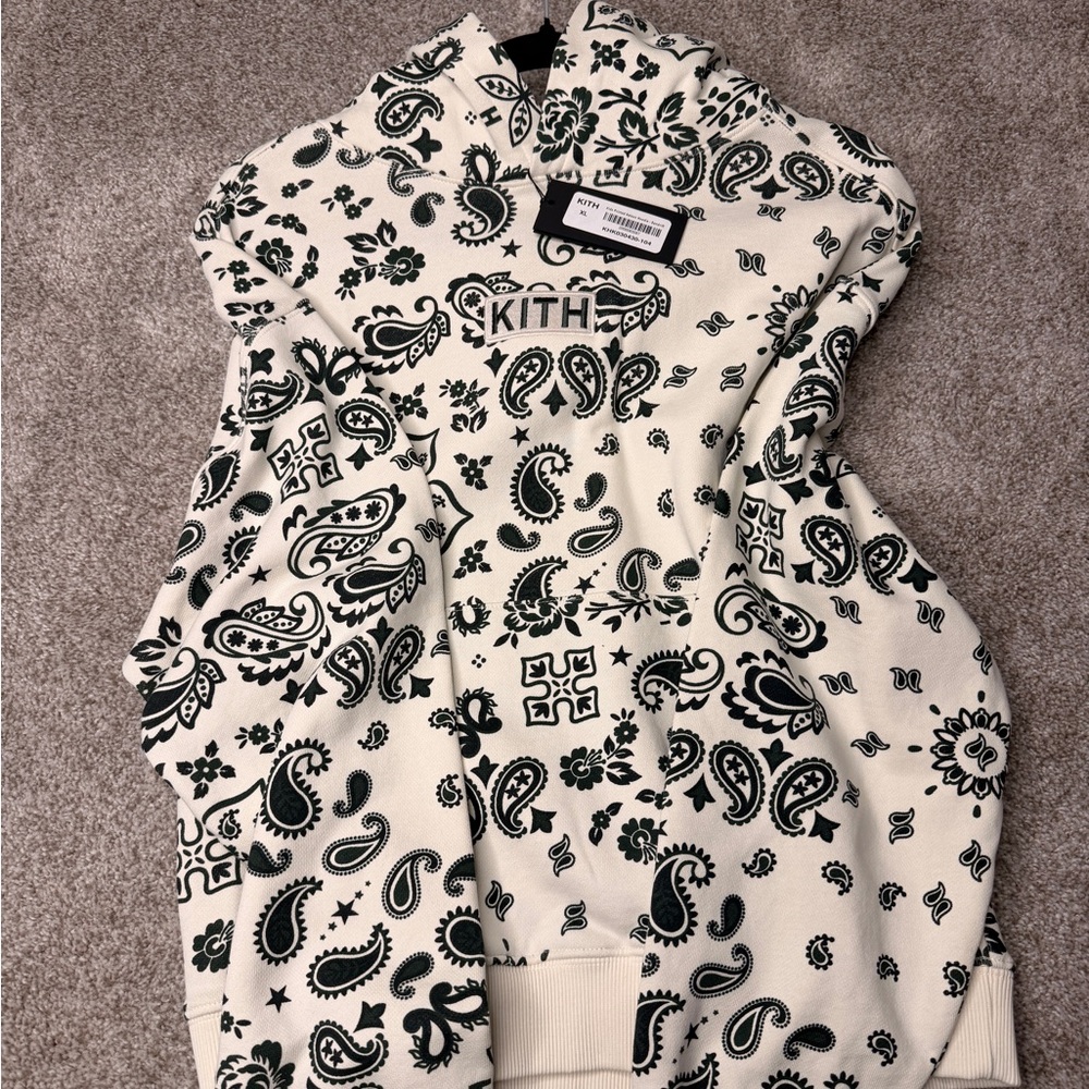 Kith Paisley Print Hoodie in Cream and Black
